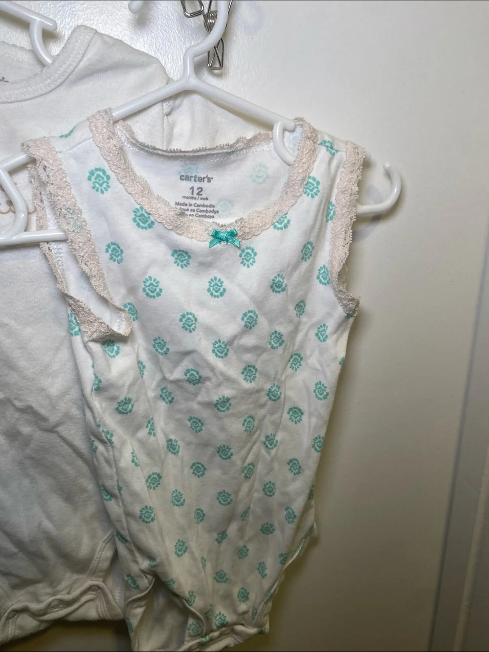 Carter's Teal Floral, White, and Teal Print Baby One-Piece Bodysuits